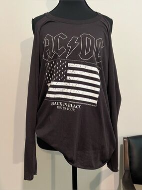 Chaser brand AC/DC cold-shoulder graphic long-sleeve band shirt